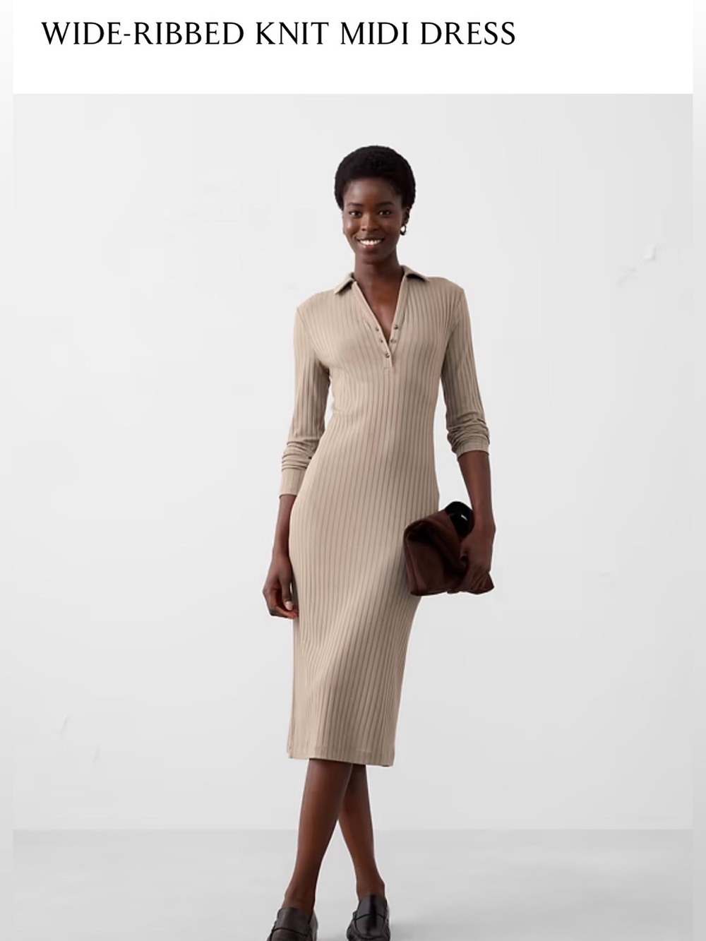 Banana Republic  ribbed midi dress ,  NWT, size MP , tan
